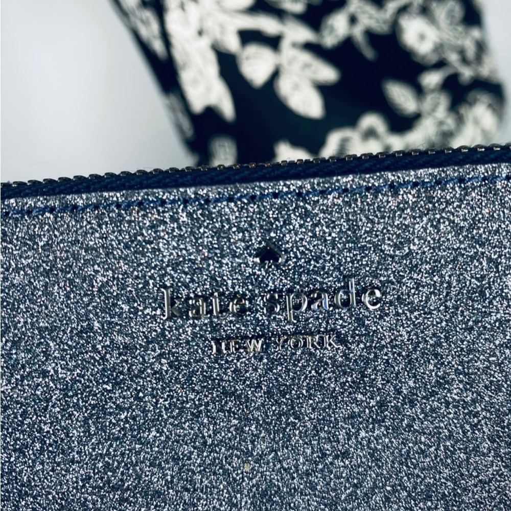 Kate Spade large Lola navy blue glitter sparkle continental wallet